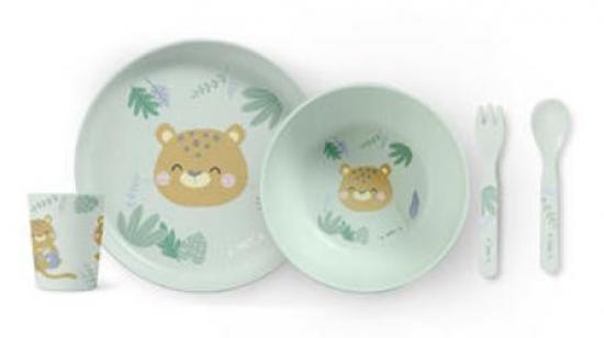 Kinder Geschirr-Set Leopard 5tlg. - mint