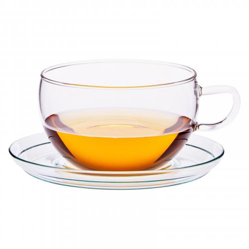 Trendglas Jena Jumbo Teetasse aus Borosilikatglas mit Glasunterteller (0,4 Liter)