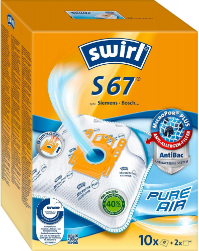 Swirl S 67/10 MicroPor Plus Staubsaugerbeutel fr Siemens und Bosch Staubsauger | Anti-Allergen-Filter | Dauerhaft hohe Saugleistung | 10 Stck inkl. 2 Filter