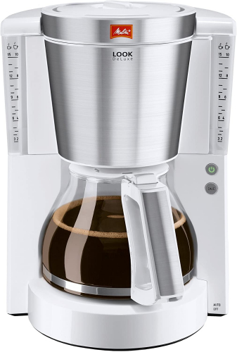 Melitta Look DeLuxe 1011-05, Filterkaffeemaschine mit Glaskanne, AromaSelector, Wei�