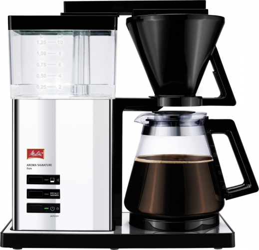 Melitta 100704 Signature De Luxe Style Kaffeefiltermaschine - Aromaschalter Hochglanz, chrome