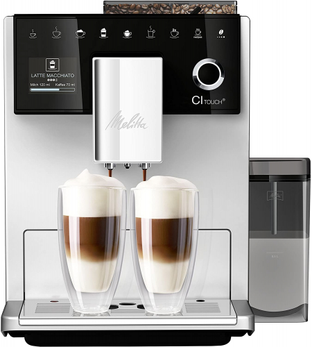 Melitta CI Touch F630-101 Kaffeevollautomat mit Milchbeh�lter | Fl�sterleises Mahlwerk | One Touch Funktion | 10 Kaffeevariationen | TFT-Farbdisplay | Silber 