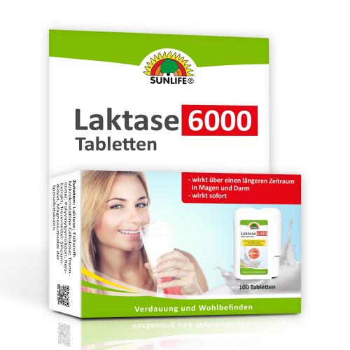 Sunlife Laktase Tabletten 6.000 FCC im Klickspender, 100 Tabletten