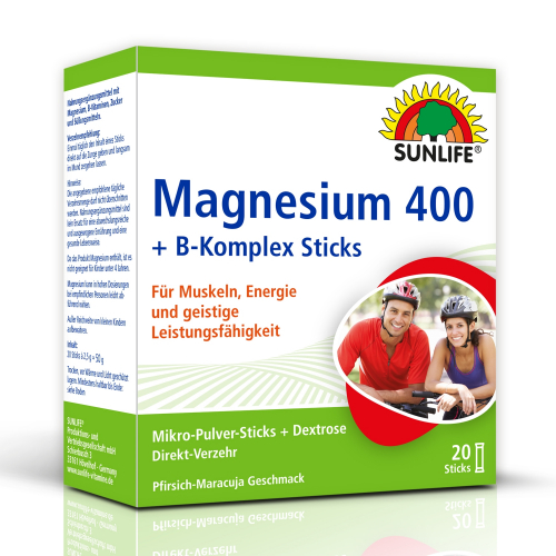 Sunlife Magnesium 400 + B-Komplex Sticks, 20 Sticks