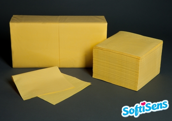 Hanke Servietten 33x33cm, 3-lagig, 1/4 Falz, Farbe: sonnengelb (Variante) - Menge: 200