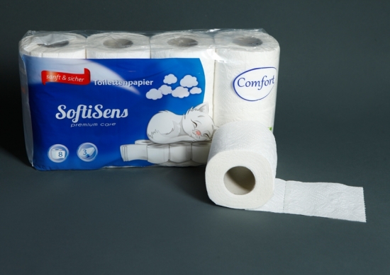 Toilettenpapier 3-lagig; 150 Blatt; 64 Rollen, 100% Zellstoff - Menge: 1 Paket