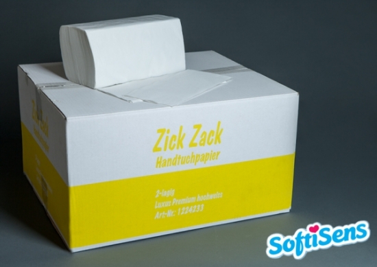 Handtuchpapier wei; 2-lagig Zick Zack; 3200 Blatt - Menge: 1 Karton