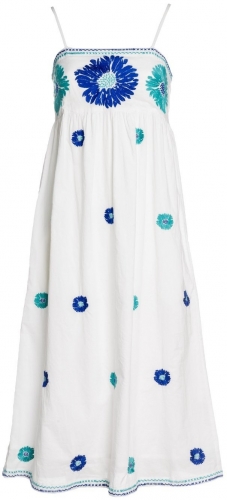 Nimo with Love GIN BEE DRESS COTTON WHITE FLOWER TURQ./BLUE - Size: M