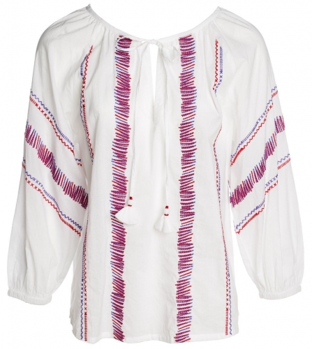 Nimo with Love GIN FIZZ TUNIC COTTON WHITE PURPLE/RED EMBR - Size: XS