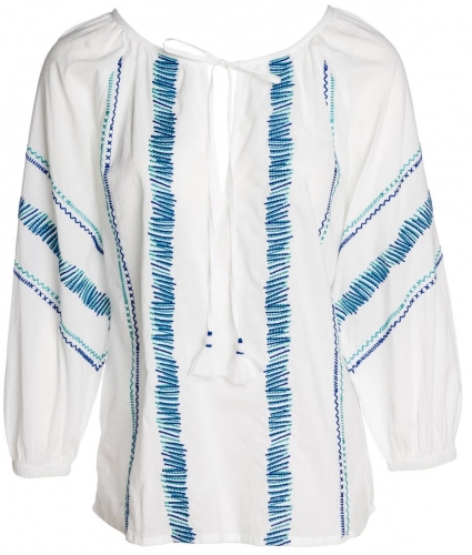 Nimo with Love GIN FIZZ TUNIC COTTON WHITE TURQ./BLUE EMBR. - Size: L