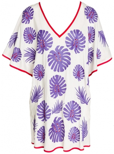 Nimo with Love SALTY DOG KAFTAN COTTON LEAF EMBR./PURPLE - Size: M