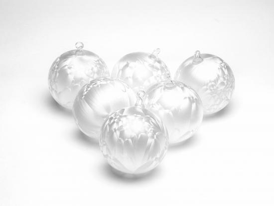 Krebs Glas Lauscha Eiswei� 8cm Glaskugel mit Glas�se uni mundgeblasen, 6 St�ck im Karton (6)