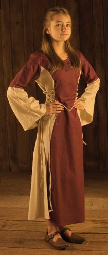 B�RES Mittelalterkleid f�r Kinder Baumwolle - Gr��e: 6-9 Jahre - Farbe: natur/weinrot