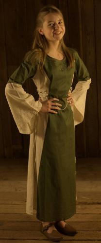 B�RES Mittelalterkleid f�r Kinder Baumwolle - Gr��e: 6-9 Jahre - Farbe: natur/gr�n