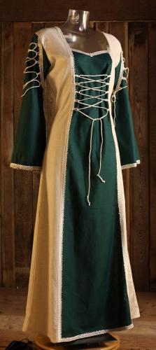 BRES Mittelalterkleid mit Schnrung auf den rmeln - Farbe: natur/grn - Gre: Einheitsgre