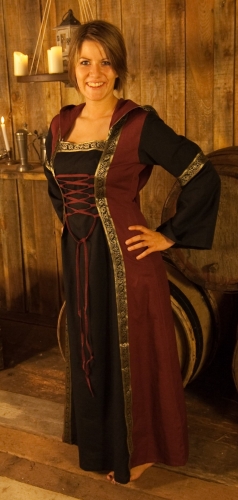 BRES Mittelalterkleid mit Bordre - Gre: S/M - Farbe: schwarz/weinrot