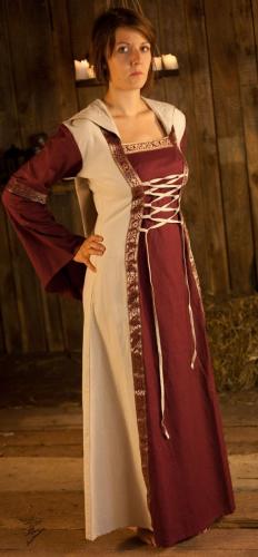 BRES Mittelalterkleid mit Bordre - Gre: S/M - Farbe: weinrot/natur