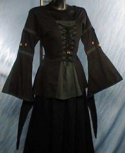 IMEX-MODEN Mittelalter-Bluse, Baumwolle - Gr��e: M - Farbe: schwarz/gr�n