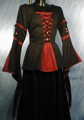 IMEX-MODEN Mittelalter-Bluse, Baumwolle - Farbe: schwarz/weinrot - Gr��e: S