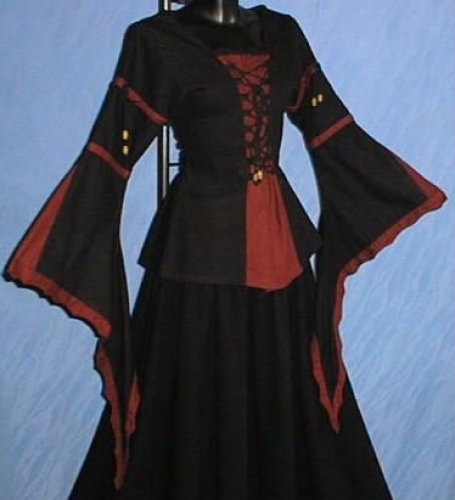 IMEX-MODEN Mittelalter-Bluse, Glocken�rmel - Farbe: schwarz/weinrot - Gr��e: M