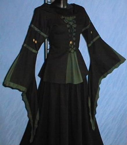 IMEX-MODEN Mittelalter-Bluse, Glocken�rmel - Gr��e: S - Farbe: schwarz/gr�n