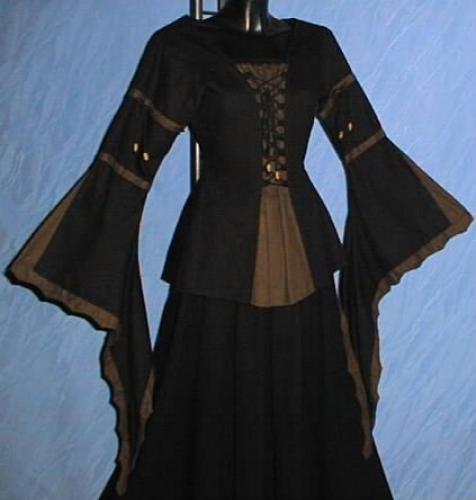 IMEX-MODEN Mittelalter-Bluse, Glocken�rmel - Gr��e: S - Farbe: schwarz/braun