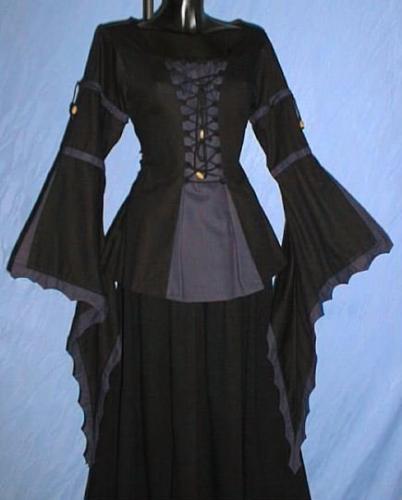 IMEX-MODEN Mittelalter-Bluse, Glocken�rmel - Gr��e: S - Farbe: schwarz/blau