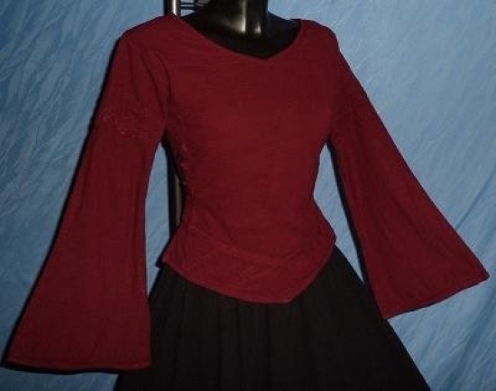 IMEX-MODEN Mittelalter-Bluse, uni,  Baumwolle - Farbe: weinrot - Gre: S