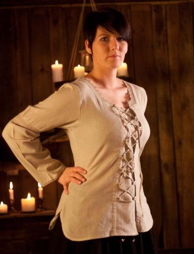 LEONARDO CARBONE Mittelalterbluse mit H�kelspitze - Farbe: weinrot - Gr��e: M