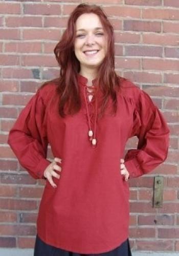 LEONARDO CARBONE Waldluferhemd mit Schnrung - Farbe: weinrot - Gre: S