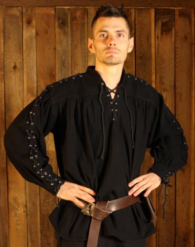 LEONARDO CARBONE Mittelalter-Hemd, rmel geschnrt - Farbe: schwarz - Gre: S