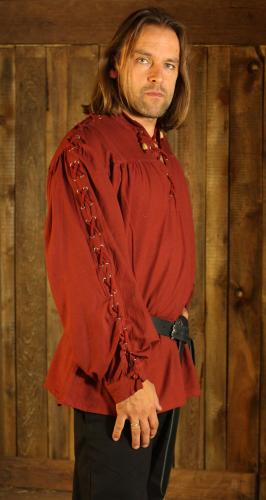 LEONARDO CARBONE Mittelalter-Hemd, rmel geschnrt - Farbe: weinrot - Gre: S