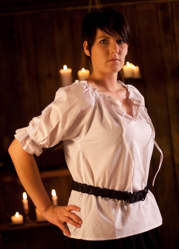 LEONARDO CARBONE Mittelalterbluse mit Spitze, Kurzarm - Gr��e: M - Farbe: hanffarben