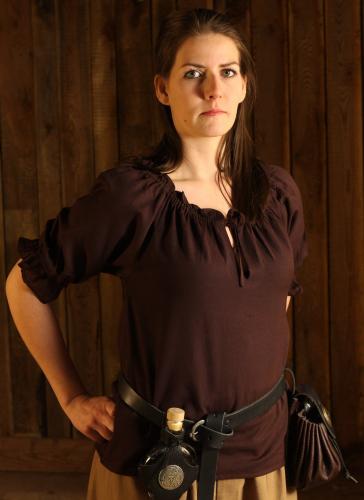 LEONARDO CARBONE Mittelalterbluse, kurze �rmel - Farbe: dunkelbraun - Gr��e: XS