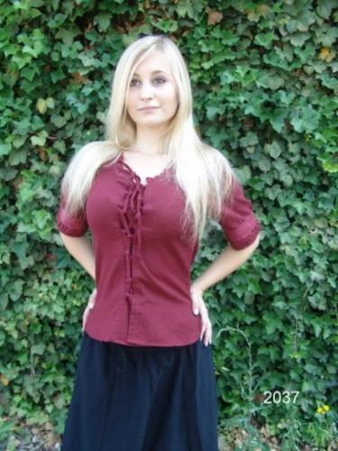 LEONARDO CARBONE Mittelalterbluse Kurzarm - Farbe: weinrot - Gr��e: S