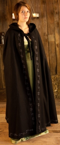 LEONARDO CARBONE Umhang aus Wolle mit langer Kapuze und Stickerei - Farbe: schwarz - Gr��e: Einheitsgr��e