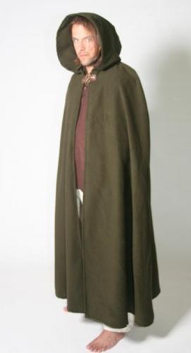LARP FASHION CAPES Woll-Umhang mit Wolfskopf-Schliee in berlnge - Farbe: olivgrn - Lnge: 150cm