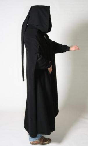 LARP FASHION CAPES Woll-Umhang extralang mit Gugelkapuze, Armlcher - Farbe: schwarz - Lnge: 170cm