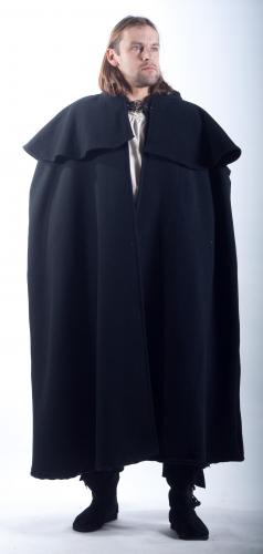 LARP FASHION CAPES Woll-Umhang mit Gugelkapuze und Pelerine - Farbe: schwarz - Gr��e: Einheitsgr��e