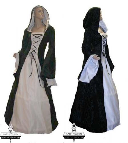 LARP FASHION KLEIDER Mittelalterkleid Elben schwarz/wei - Gre: XL