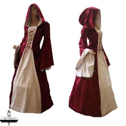 LARP FASHION KLEIDER Mittelalterkleid Elben bordeaux/wei - Gre: XXXL