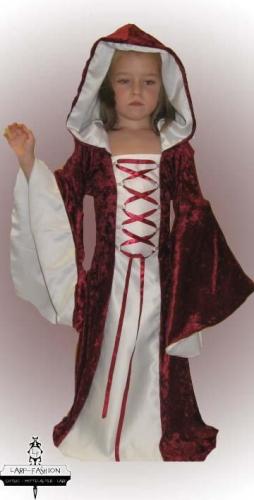 LARP FASHION KLEIDER Mittelalterkleid fr Kinder weinrot/wei - Gre: 12-15 Jahre - Farbe: blau/wei