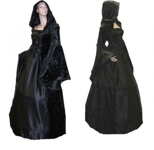 LARP FASHION KLEIDER Mittelalterkleid Halloween schwarz, weite rmel - Gre: XS