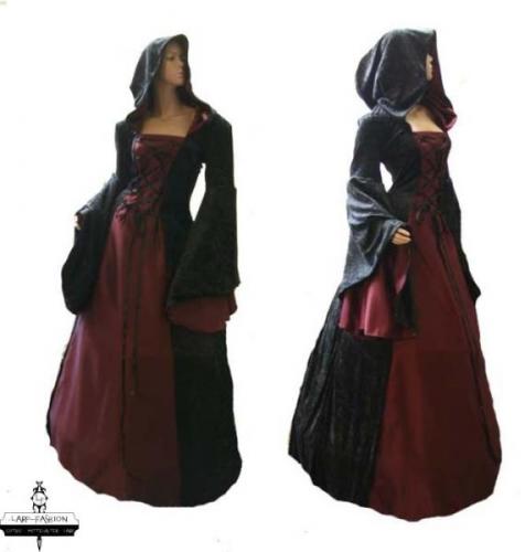 LARP FASHION KLEIDER Mittelalterkleid Halloween schwarz & weinrot - Gre: S