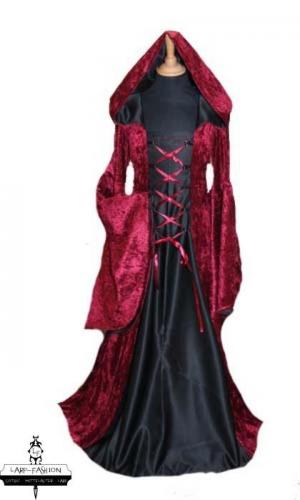 LARP FASHION KLEIDER Mittelalterkleid fr Kinder weinrot/schwarz - Gre: 6-9 Jahre