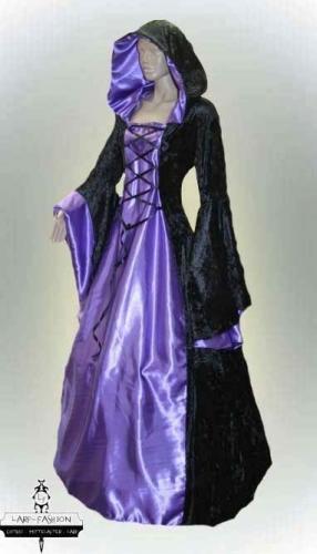 LARP FASHION KLEIDER Mittelalterkleid Elben schwarz/lila - Gre: S
