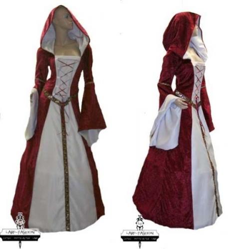 LARP FASHION KLEIDER Mittelalterkleid Elben weinrot/wei - Gre: S