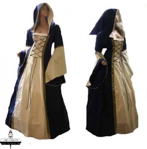 LARP FASHION KLEIDER Mittelalterkleid Baumwolle blau/natur - Gre: L