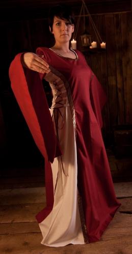 LARP FASHION KLEIDER Mittelalterkleid weinrot/natur Baumwolle - Gre: 4XL