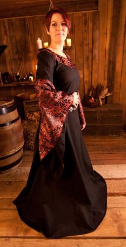 LARP FASHION KLEIDER Mittelalterkleid Baumwolle/Brokat schwarz - Gre: S